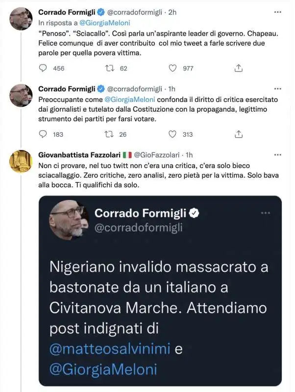 LITE SU TWITTER TRA GIORGIA MELONI E CORRADO FORMIGLI