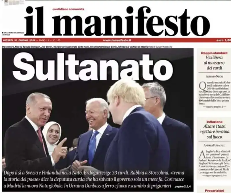 PRIMA PAGINA IL MANIFESTO 30 GIUGNO 2022