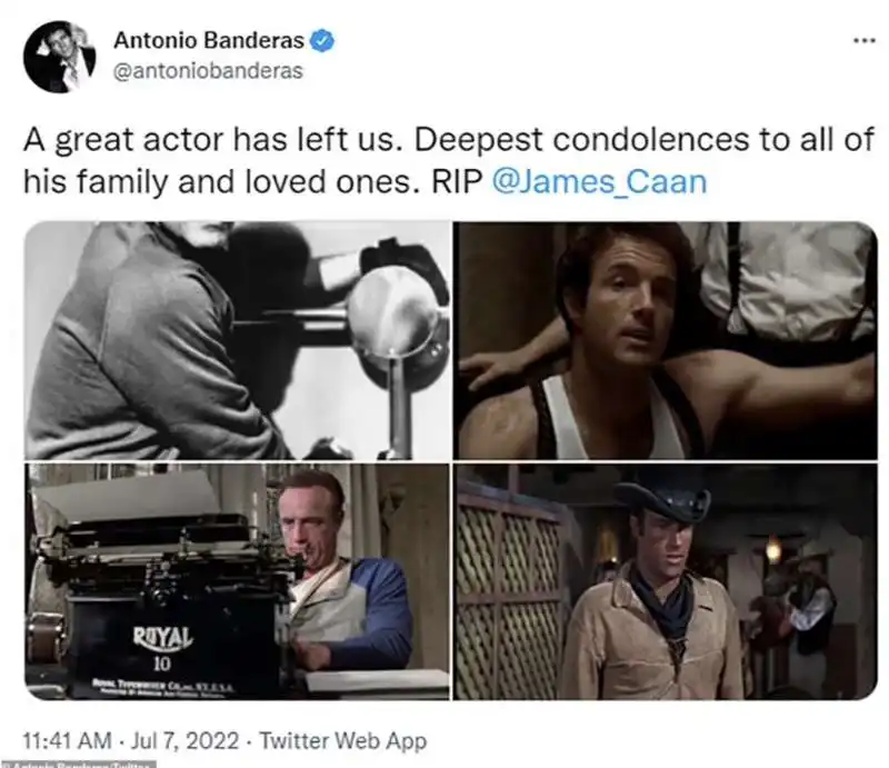 tweet di antonio banderas sulla morte di james caan 