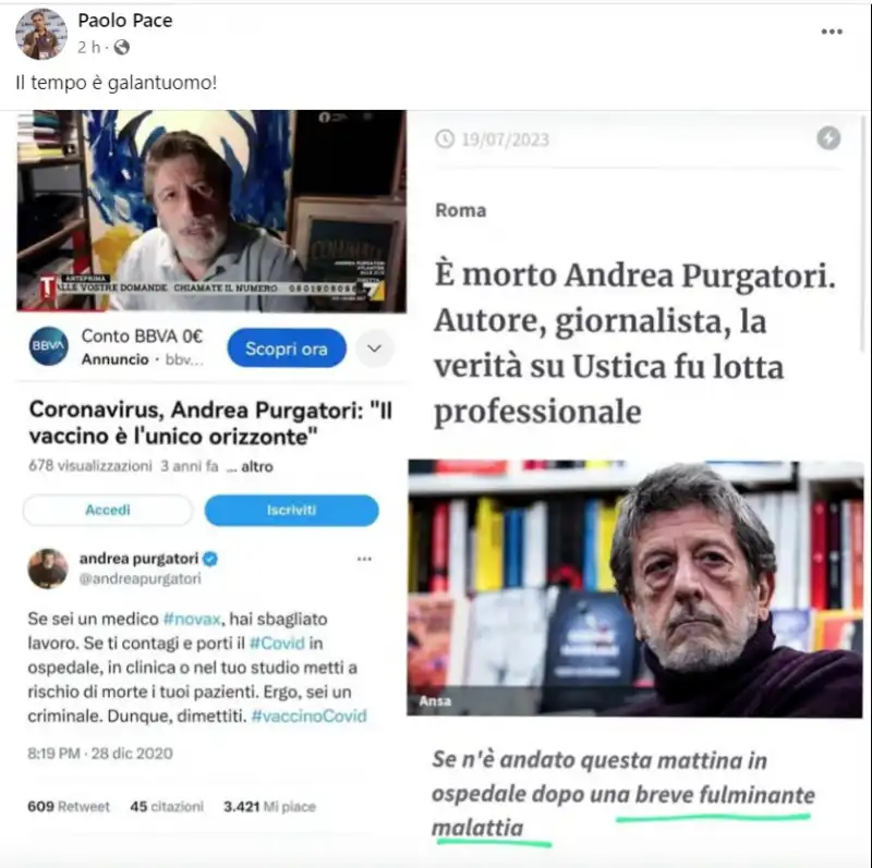 andrea purgatori sciacallaggio no vax sui social