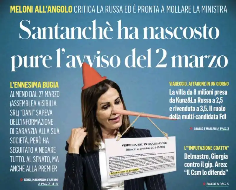 DANIELA SANTANCHE COME PINOCCHIO NELLA VIGNETTA DEL FATTO QUOTIDIANO