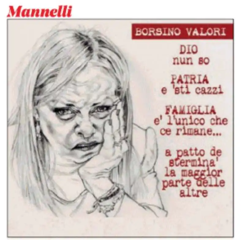 GIORGIA MELONI ALLE PRESE CON I CASI LA RUSSA E SANTANCHE - VIGNETTA BY MANNELLI 