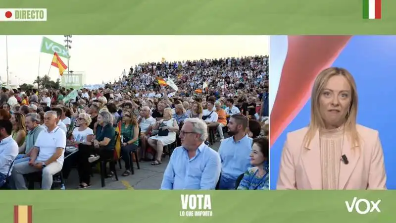 giorgia meloni in collegamento con il comizio di vox a valencia   14 luglio 2023   4