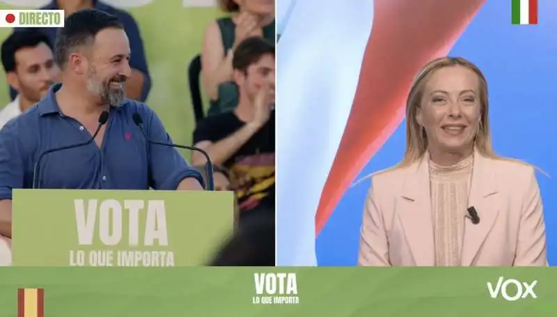 giorgia meloni in collegamento con il comizio di vox a valencia   14 luglio 2023   9