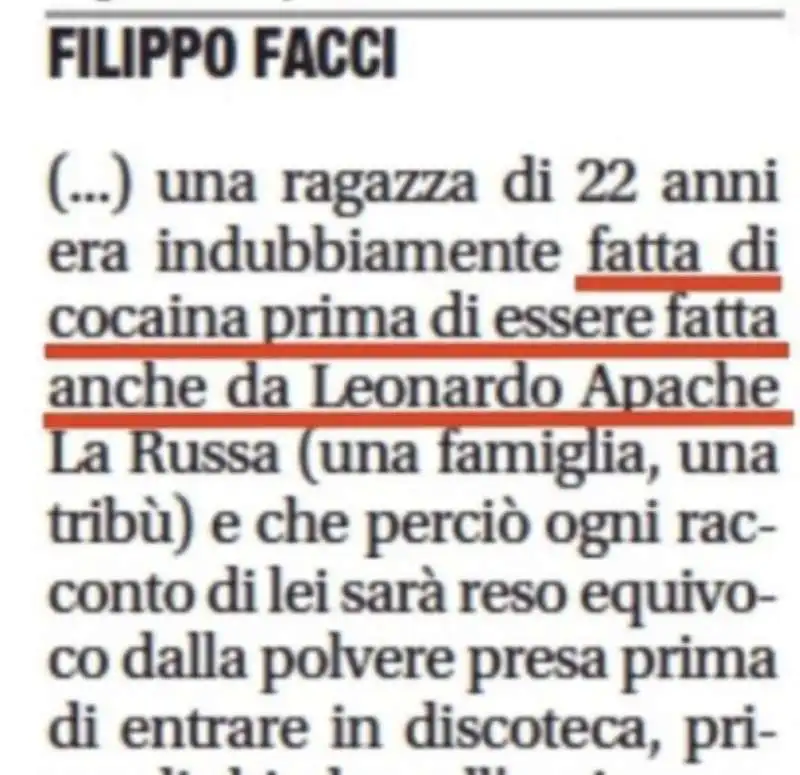 IL PASSAGGIO INCRIMINATO DELL ARTICOLO DI FILIPPO FACCI SUL CASO LA RUSSA 