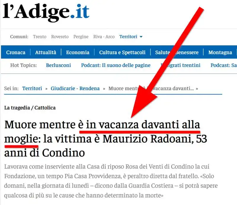 l'adige, in vacanza davanti alla moglie