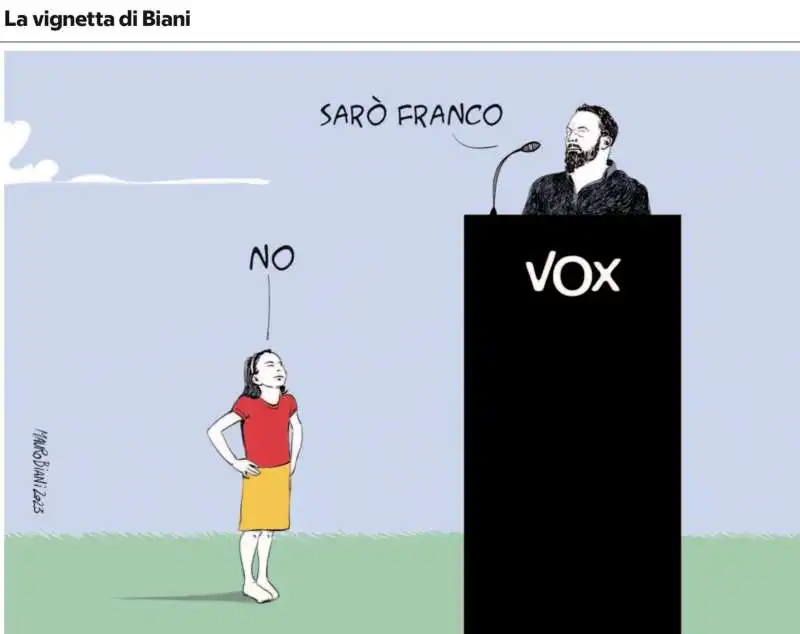 LA SCONFITTA DI VOX ALLE ELEZIONI IN SPAGNA - VIGNETTA BY MAURO BIANI  