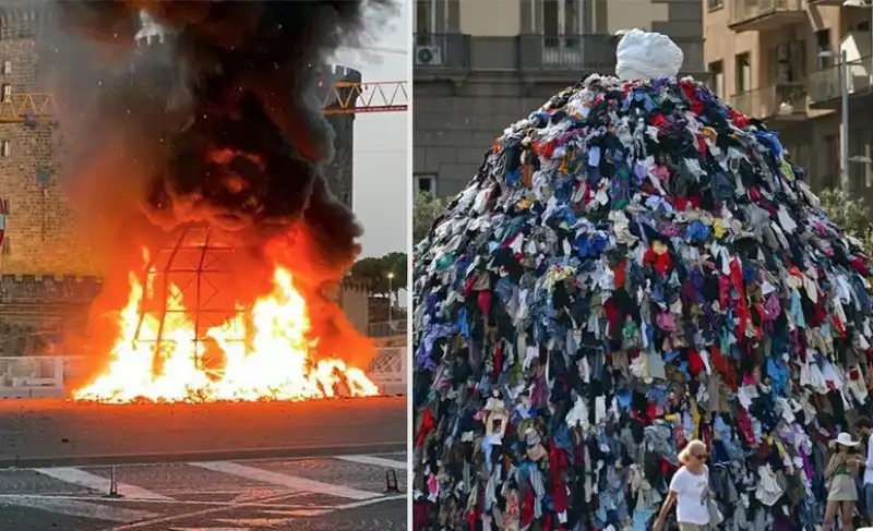 la venere degli stracci di pistoletto in fiamme a napoli