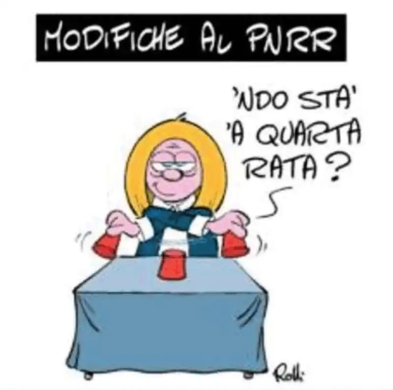 meloni e le modifiche al pnrr vignetta by rolli   il giornalone   la stampa 