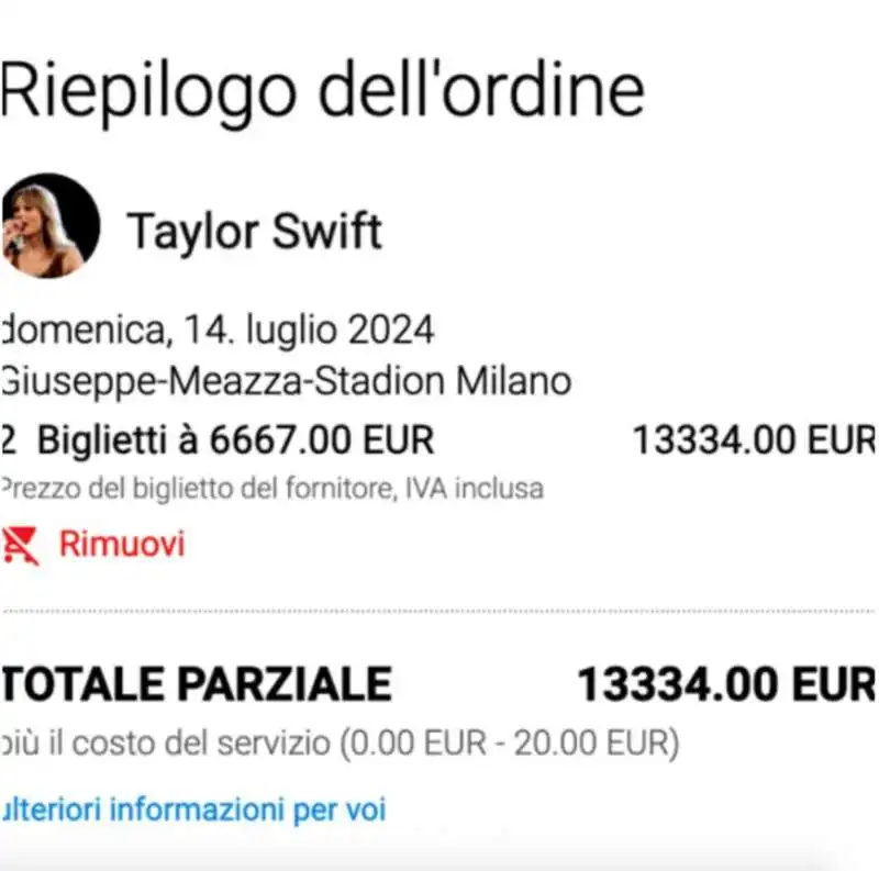 biglietti di taylor swift venduti a oltre 13mila euro