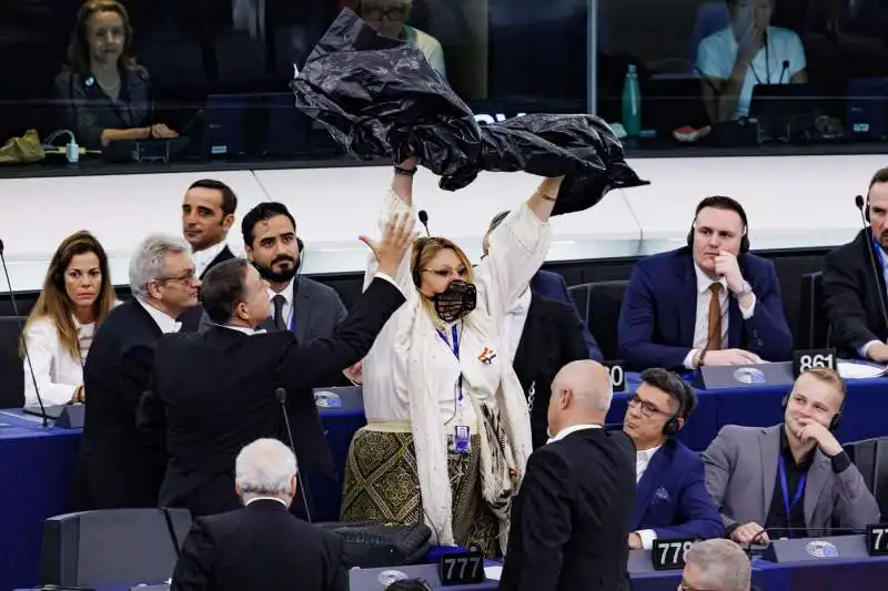 diana iovanovici sosoaca con la museruola in parlamento europeo  1 