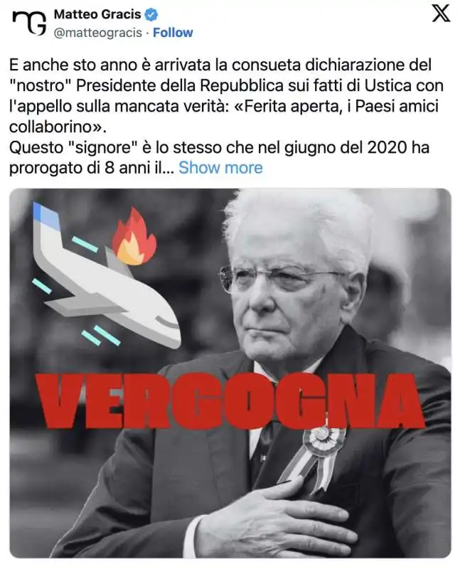 FAKE NEWS SU USTICA E MATTARELLA - IL TWEET DI MATTEO GRACIS  