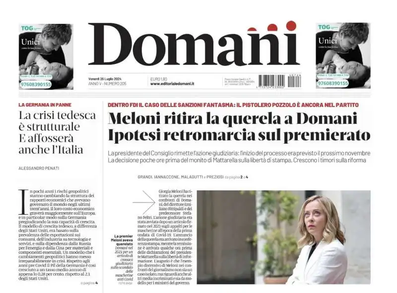 GIORGIA MELONI RITIRA LA QUERELA A DOMANI