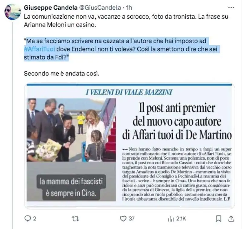 il post di giuseppe candela su riccardo cassini 