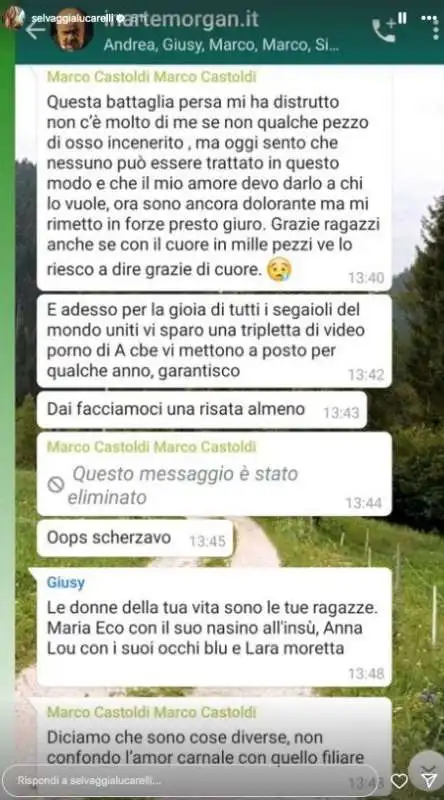 la chat in cui morgan ha postato i video di angelica schiatti