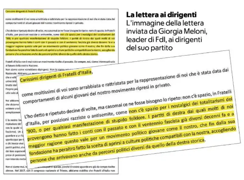 lettera di giorgia meloni ai leader di fdi dopo inchiesta di fanpage