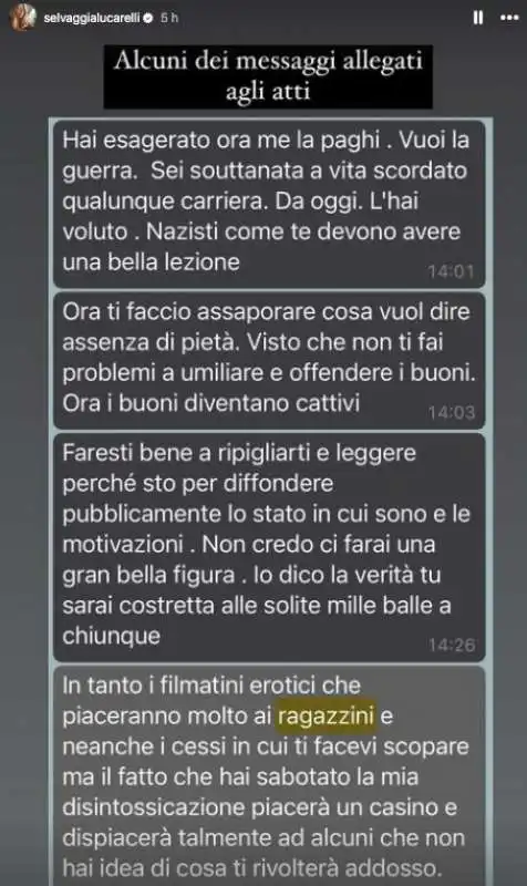 selvaggia lucarelli pubblica i messaggi allegati agli atti del caso morgan   angelica schiatti