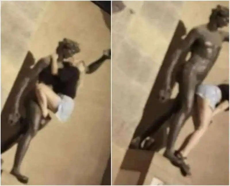 si arrampica su una statua e mima un atto sessuale a firenze 3