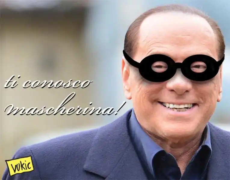 ILLUSTRAZIONE VUKIC BERLUSCONI TI CONOSCO MASCHERINA 