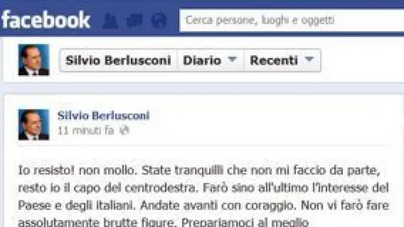 IL MESSAGGIO DI BERLUSCONI SU FACEBOOK