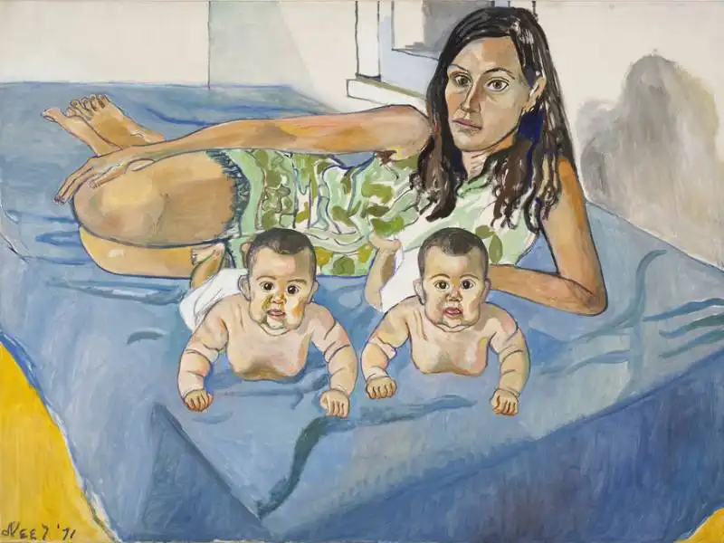 la grande madre, mostra di gioni  alice neel nancy and the twins 1971 olio su tela 101 x 1534 cm c estate of alice neel