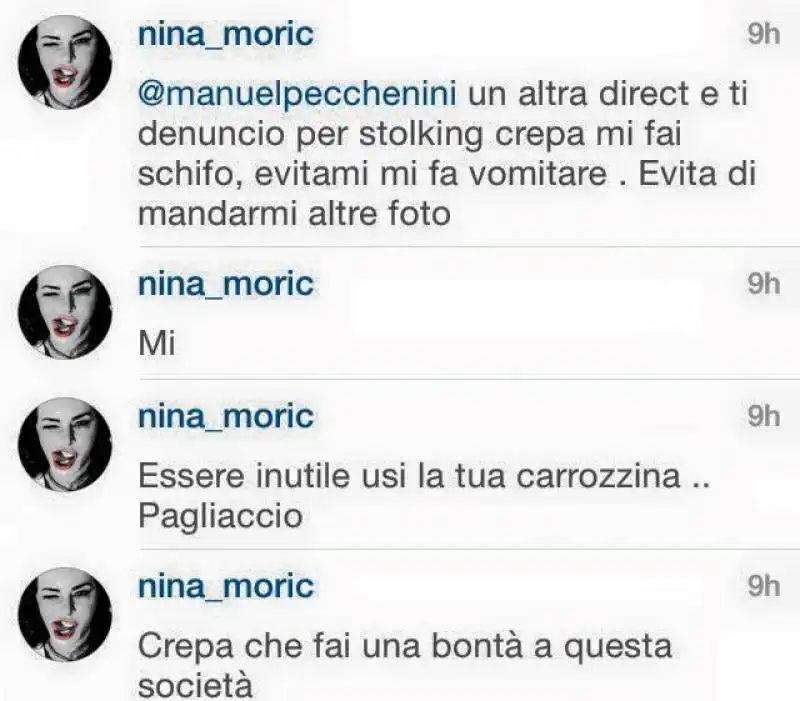 nina moric contro manuel ragazzo disabile 