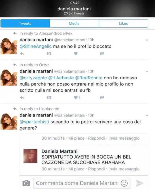 daniela martani prova a metterci una pezza dando la colpa agli hacker 