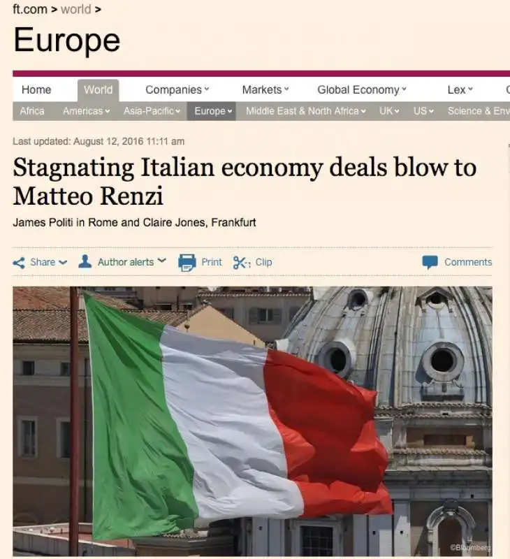 FINANCIAL TIMES SU ITALIA E MATTEO RENZI