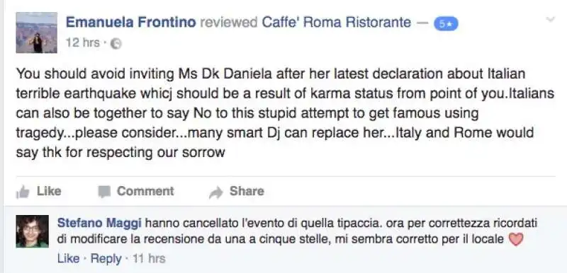 il ristorante di beverly hills cancella il dj set di daniela martani   