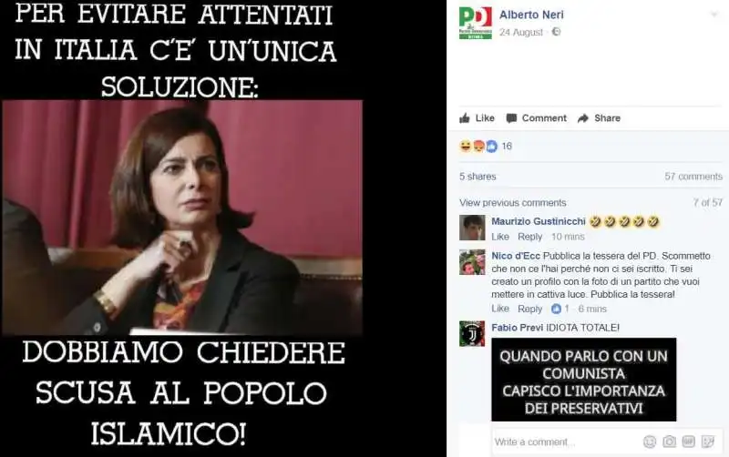 alberto neri crea meme della boldrini con finte dichiarazioni