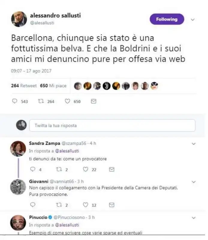 ATTENTATO A BARCELLONA - IL TWEET DI ALESSANDRO SALLUSTI