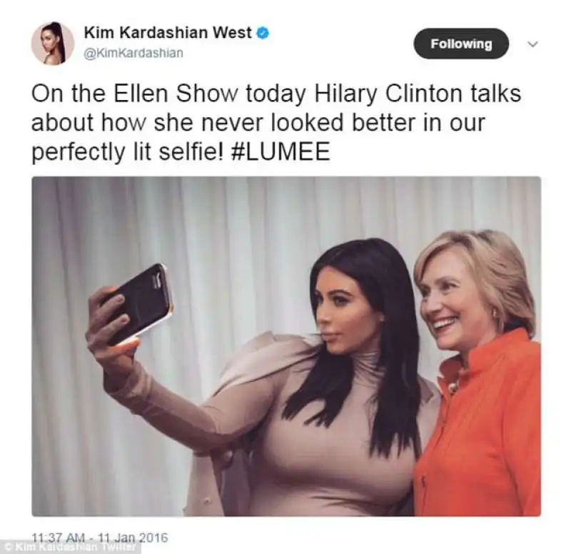 kim kardashian usa lumee con la clinton