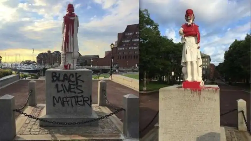 statua di cristoforo colombo imbrattata a boston