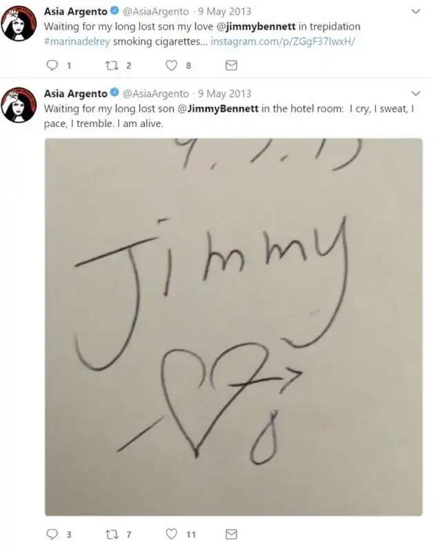 asia argento twitta a jimmy bennett