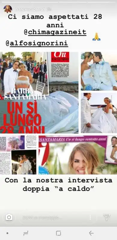 FRANCESCA BARRA SU INSTAGRAM SI VANTA DELLA COPERTURA SUL SUO MATRIMONIO