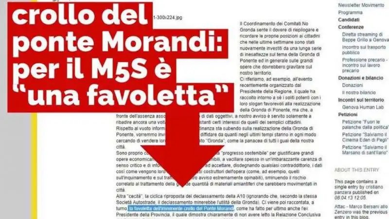 Il post rimosso ieri dal blog di Beppe Grillo 