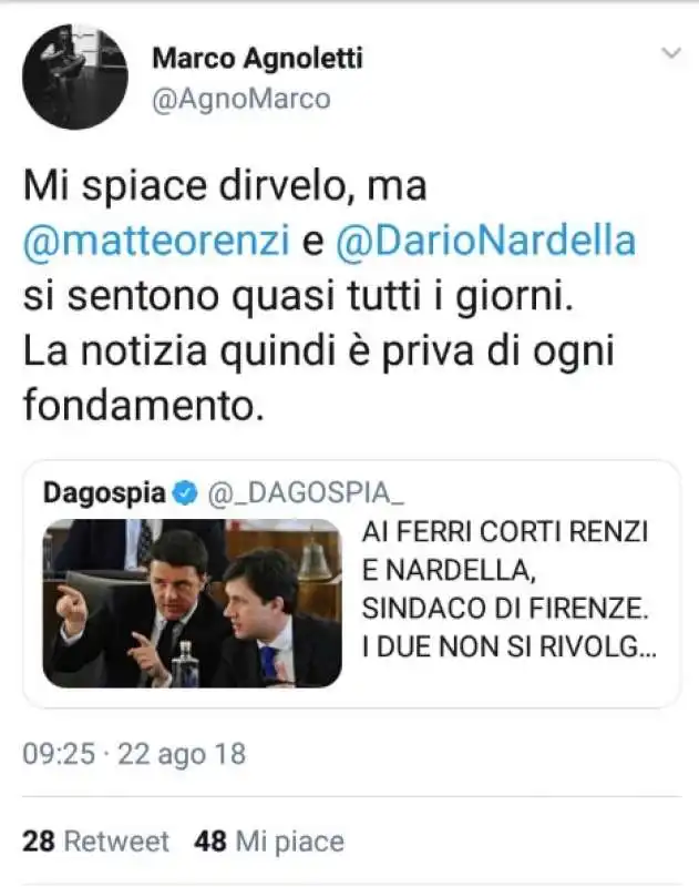 MARCO AGNOLETTI SMENTISCE LA LITE TRA RENZI E NARDELLA