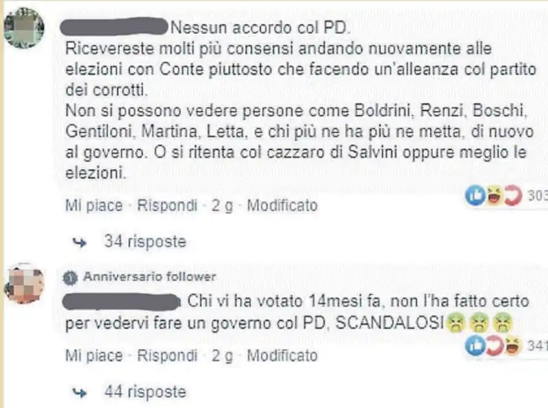 commenti contro il pd sulla pagina facebook del movimento 5 stelle 3