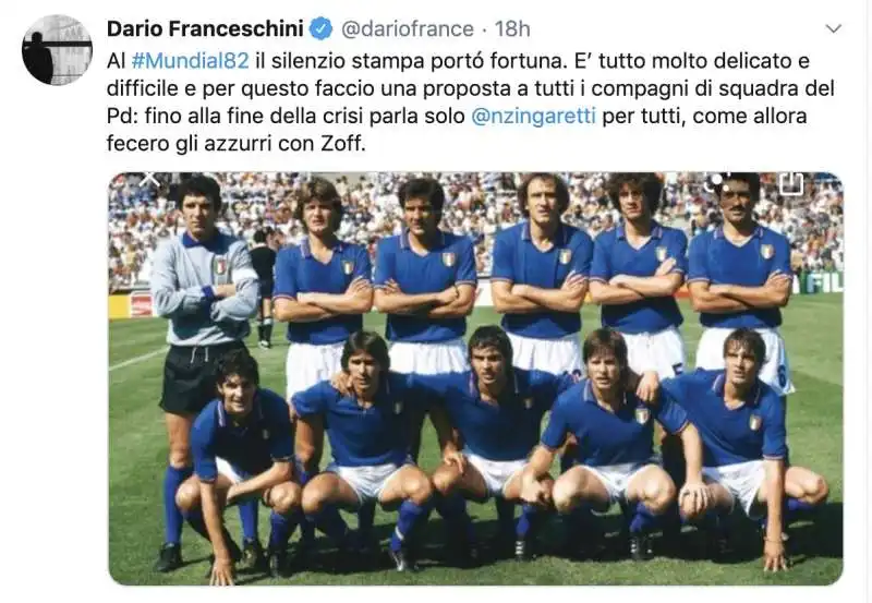 DARIO FRANCESCHINI E IL TWEET SU ZINGARETTI COME DINO ZOFF