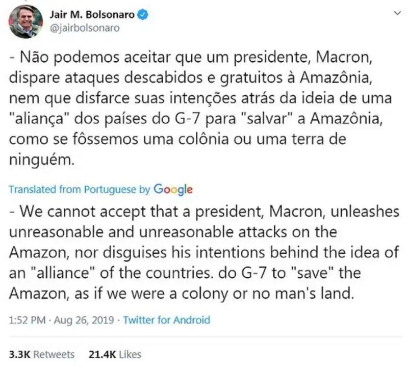 i tweet di jair bolsonaro 1