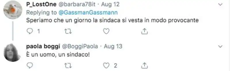 i tweet in cui si ricorda a gassmann che il sindaco e' uomo 1