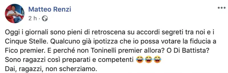 matteo renzi commenta i retroscena sul governo con di maio