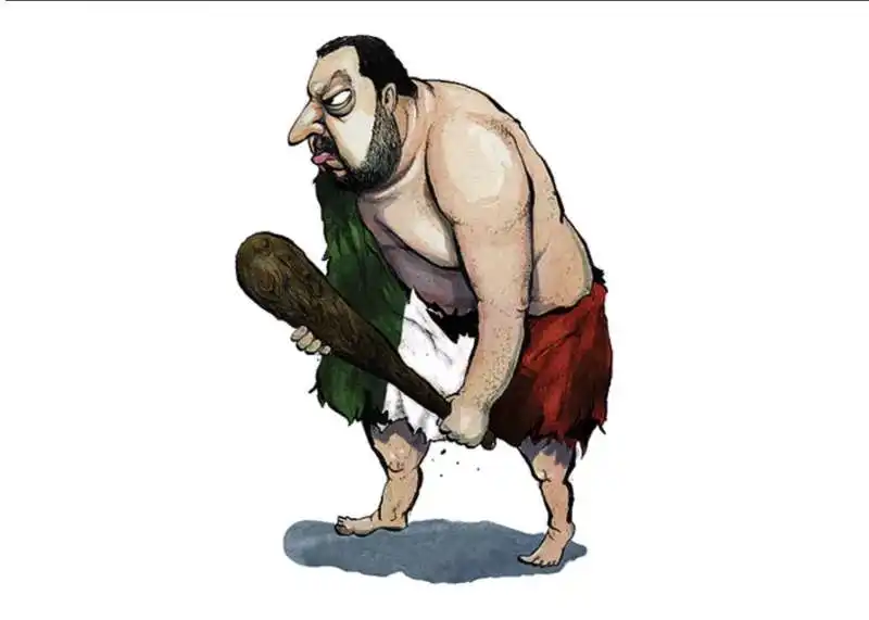 matteo salvini ritratto come un troglodita con la clava in una vignetta dello spectator