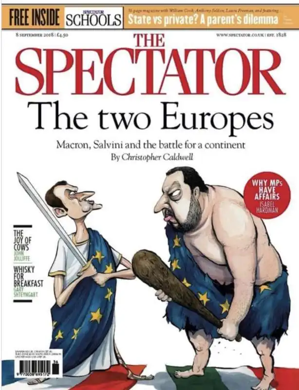 matteo salvini vs emmanuel macron    copertina dello spectator settembre 2018