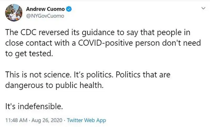 andrew cuomo incazzato con il cdc