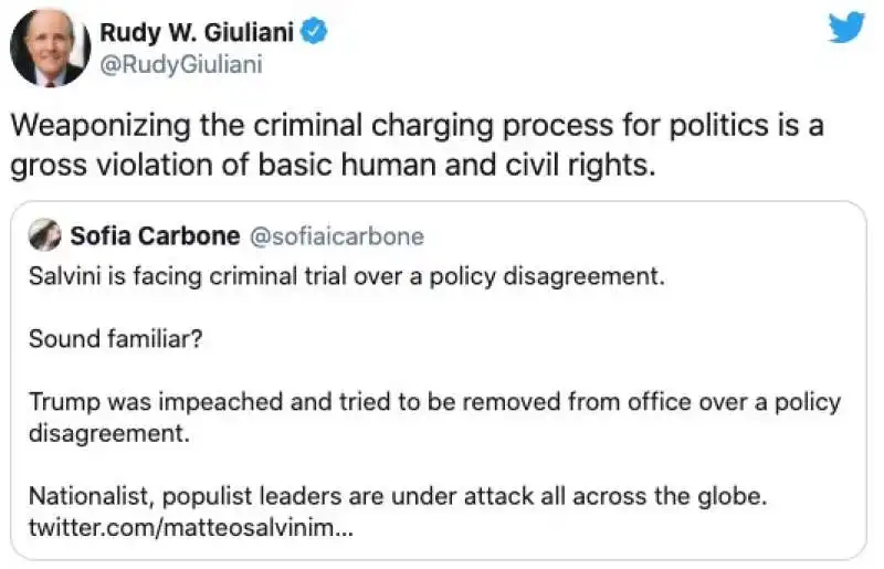 IL TWEET DI RUDY GIULIANI SUL CASO OPEN ARMS