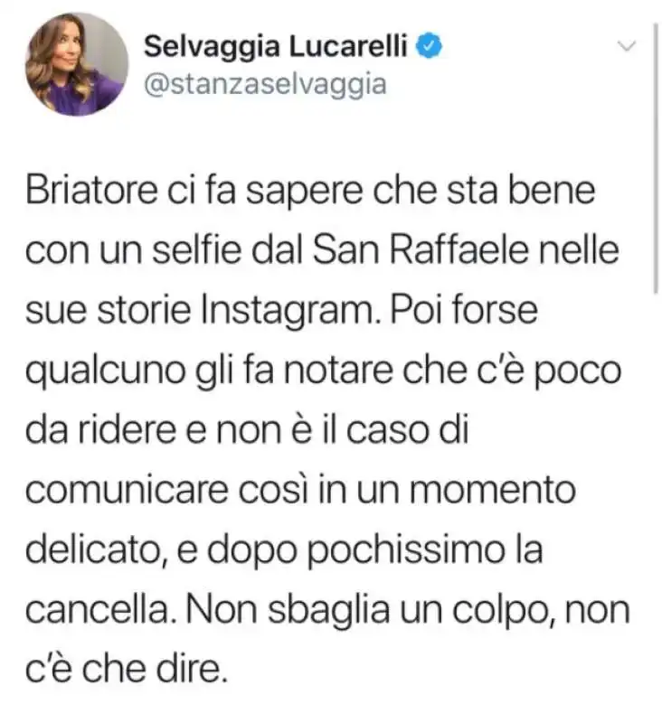 SELVAGGIA LUCARELLI E LA STORY DI BRIATORE DAL SAN RAFFAELE