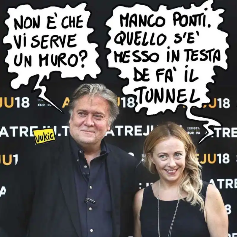 STEVE BANNON E GIORGIA MELONI BY VUKIC