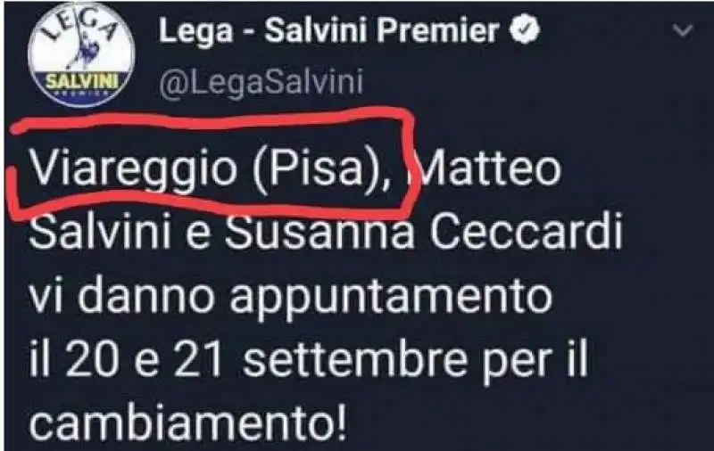 TWEET DELLA LEGA SU VIAREGGIO IN PROVINCIA DI PISA