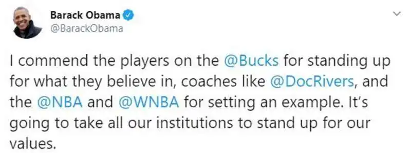 tweet di barack obama sul boicottaggio dell nba